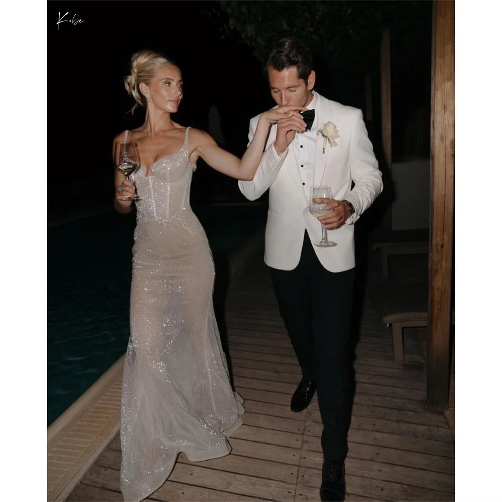 Kobe белые блестки на тонких бретельках длиной до пола платья для выпускного