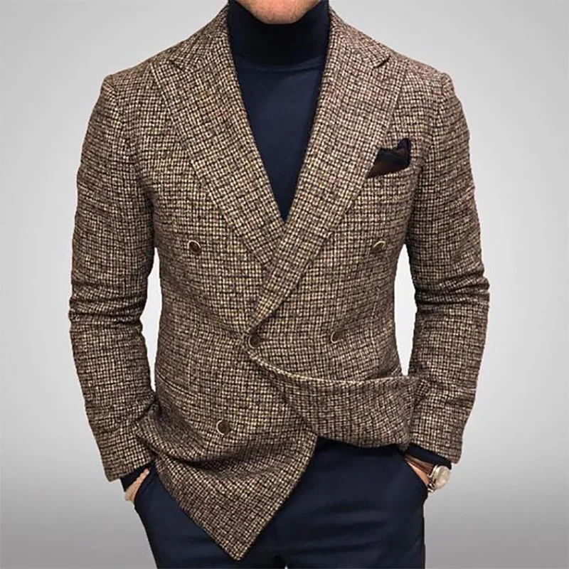 Мужской Повседневный шерстяной костюм, деловой пиджак в европейском и американском стиле, однорядный, с двумя пуговицами, в клетку, Размер ... от AliExpress RU&CIS NEW
