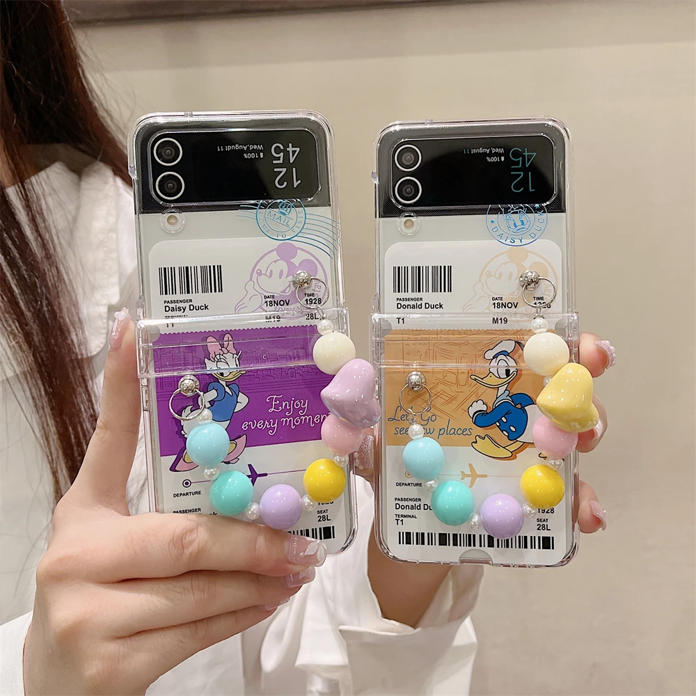 

Disney Donald Duck Daisy cute Bracelet Phone Case for Samsung Galaxy Z Flip 3 Hard PC Back forZ Flip 4 Case Protective Shell