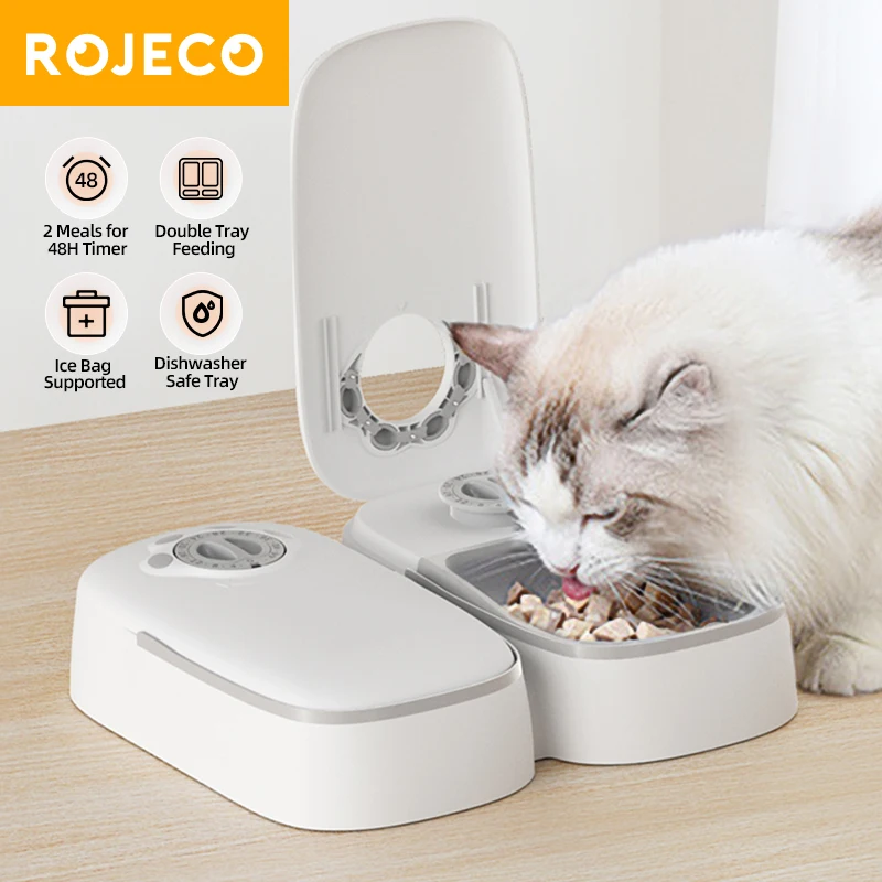 

ROJECO 350ML 2 Meals Automatic Pet Feeder Smart Cat Food Dispensers For Wet & Dry Food Wireless Dog Kibble Dispenser Accessories