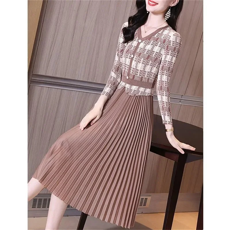 Платье женское из двух частей с длинным рукавом Модный плиссированный сарафан в