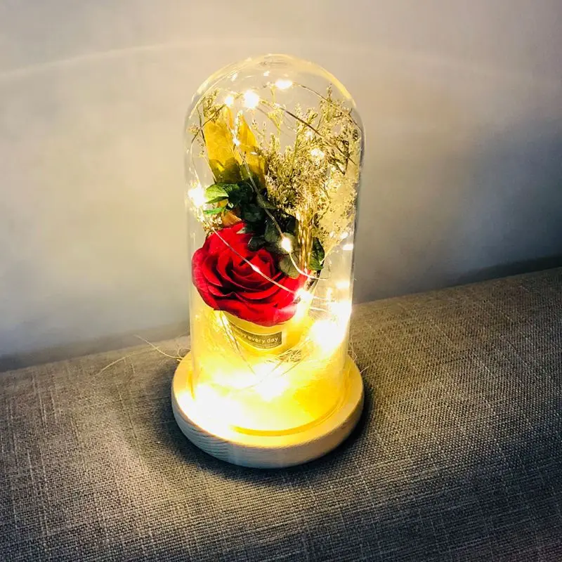 

Enchanted Forever Rose Flower In Glass LED Light Battery Powered Desk Lamp Romantic Valentine's Day Wedding Birthday Gift Home