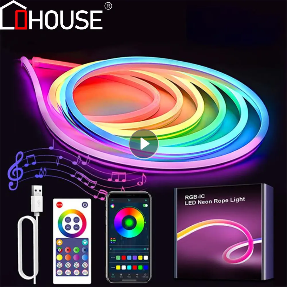 

Неоновая Светодиодная лента RGBIC, светильник «сделай сам» с поддержкой Wi-Fi, Bluetooth, управлением через приложение, подсветкой и синхронизацией ...
