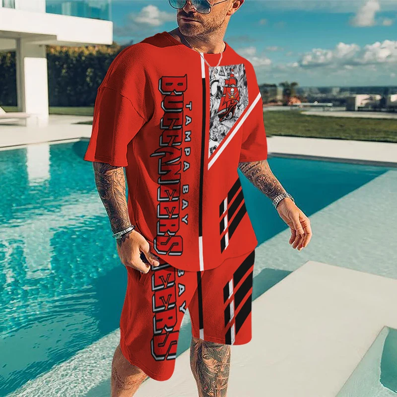 

Men's Tracksuit T-shirt 2Pcs Set Round Neck Short Sleeve Outfit Trend 3D Printing Short Sets Rugby Printed Clothing Sports Suit