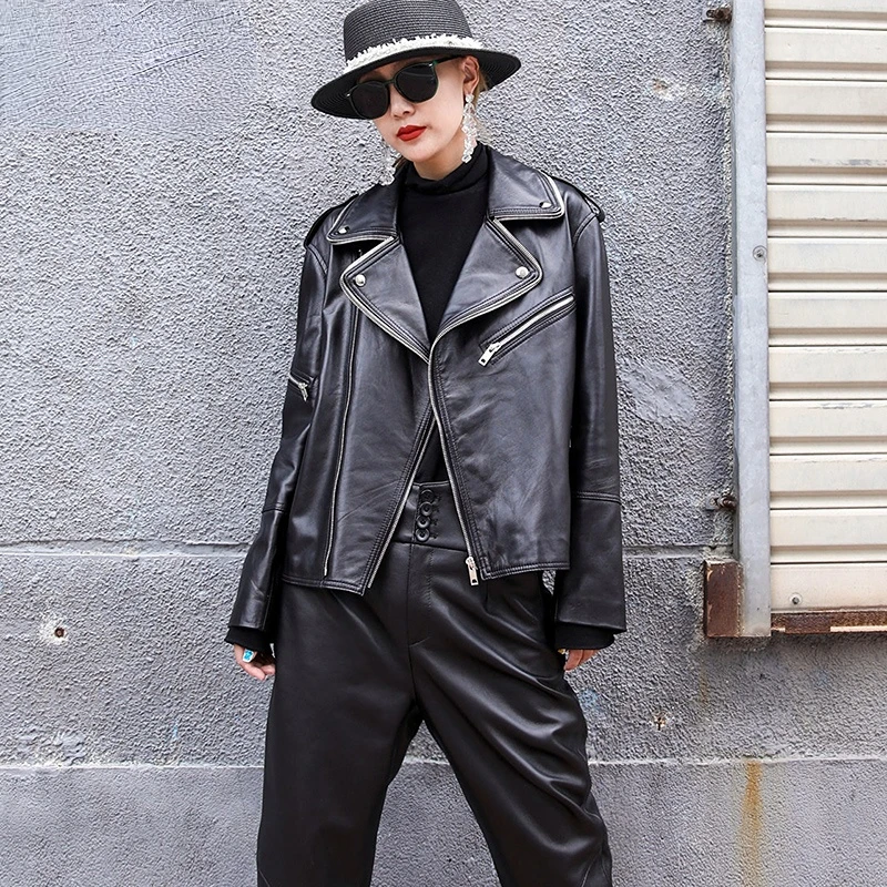 

Осень-зима 2022 Новое кожаное пальто для женщин тонкая овечья кожа короткий костюм с воротником мотоциклетная кожаная куртка Chaquetas CJK