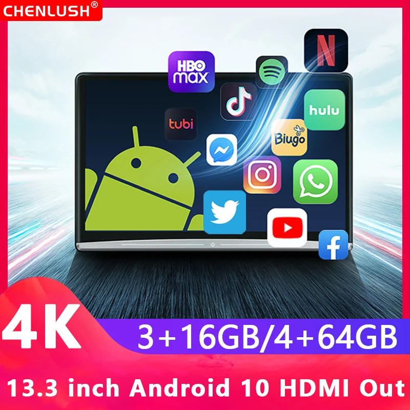 

Монитор для подголовника автомобиля, 13,3 дюйма, Android 10,0, 4K, 1080P