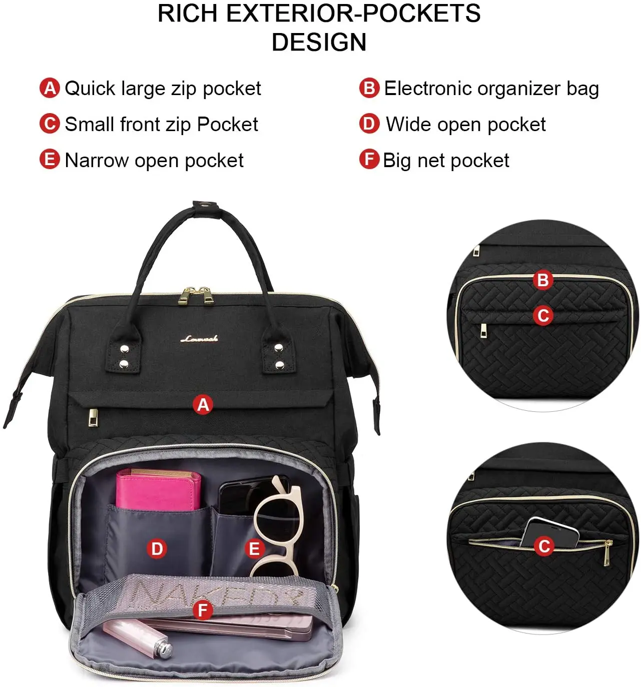 Ladies Fashion Business Computer Backpack Travel Bag Wallet Student School Bag Teacher Doctor Nurse Work Backpack with USB Port