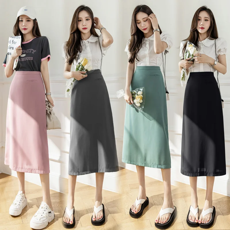 

COIGARSAM Women Skirt Summer 2022 New High Waist Dark Grey Pink Green Black Skirts Dropshipping