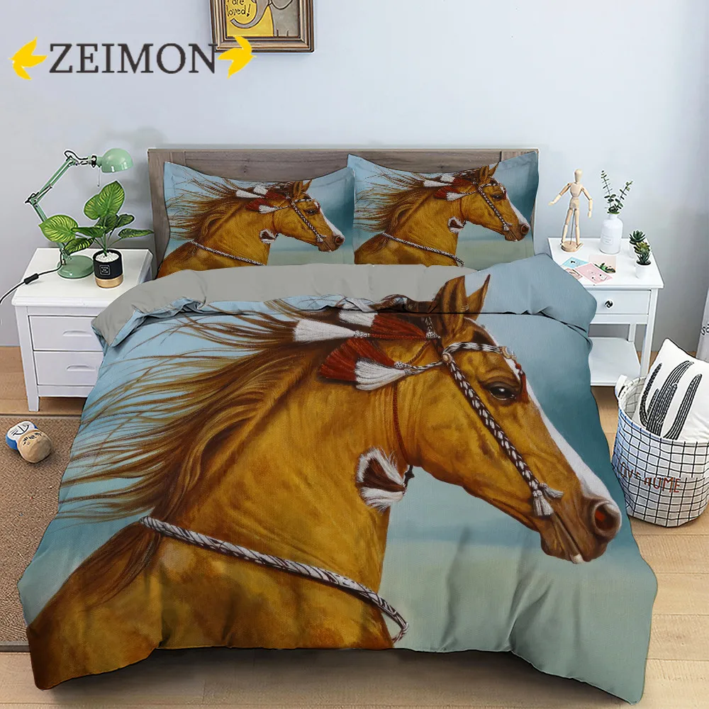 

Running Horse Bedding Set Animal Polyester Duvet Cover Sets Watercolor Quilt Cover Pillowcases Bedclothes Full King Queen Size