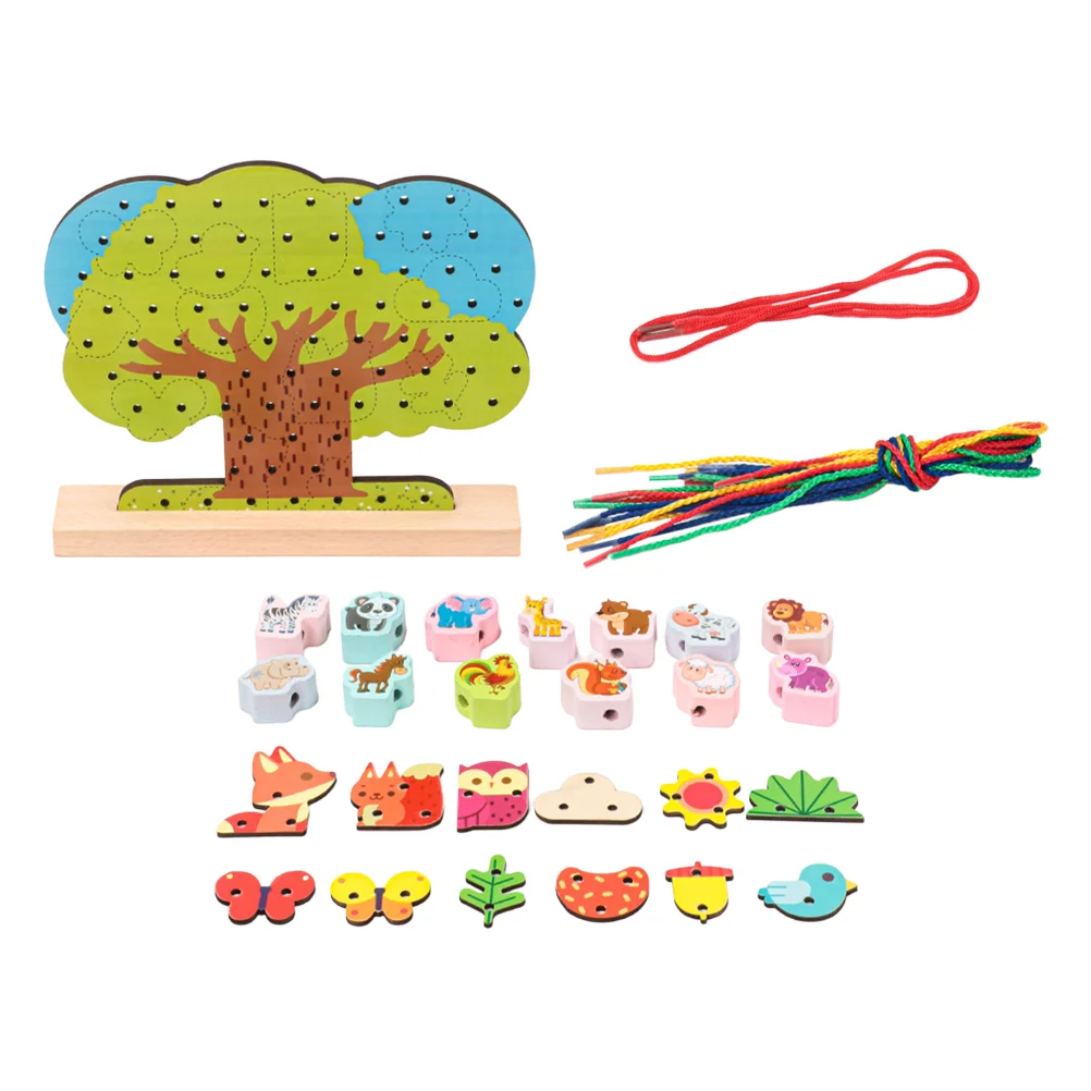 

1 Set of Kids Early Learning Educational Wood Threading Toys Cognitive Toys