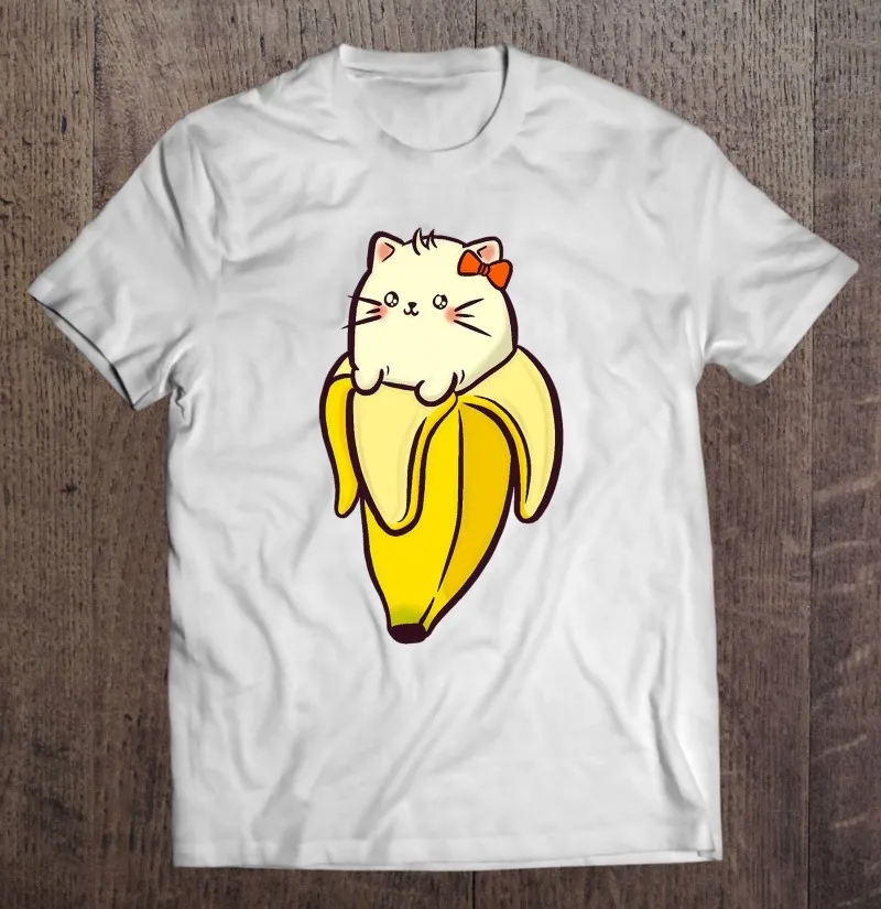 

Футболка Kawaii с котом в банановой коже для мужчин, футболка оверсайз, футболки, мужская одежда, футболки для женщин, Мужская футболка