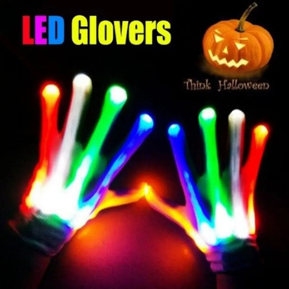 

1Pair Colorful LED Glove Neon Guantes Glowing Halloween Light Props Luminous Flashing Glove Party Cosplay Costume Supplies