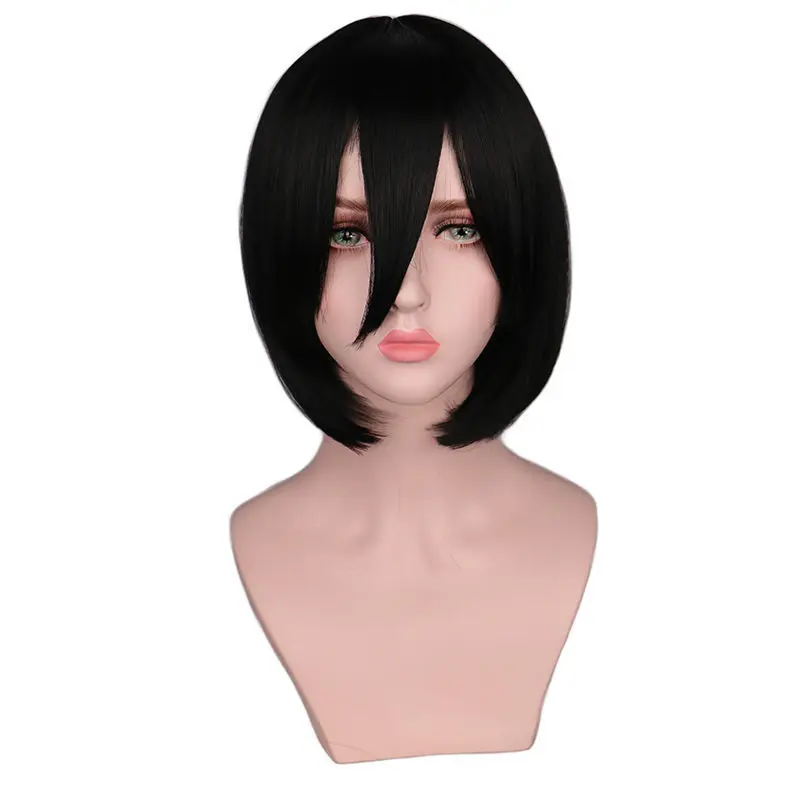 

Anime Attack on Titan Mikasa Ackerman Cosplay Wig Short Bob Black Shingeki No Kyojin Synthetic Hair Wig Cap