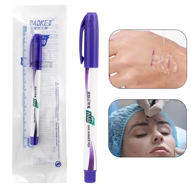 

1PC Surgical Skin Marker For Eyebrow Skin Marker Pen Tattoo Skin Marker Measure Measuring Ruler Set