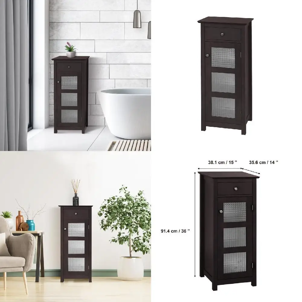 

"Perfect Home Addition – Elegant Wooden Floor Cabinet with Waffle Glass Door, Drawer and Finishing Touch" (156 Characters)