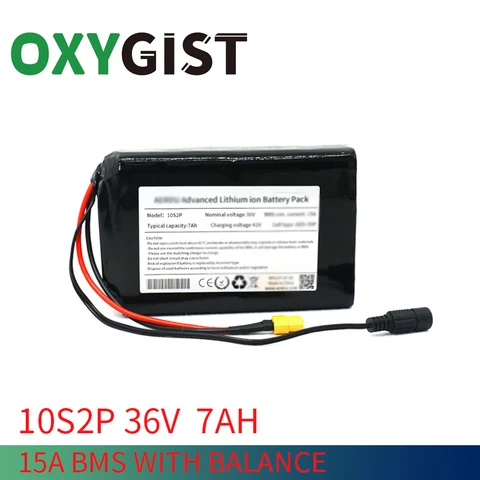 OXYGIST 36V 10S2P 7Ah 450 Вт 18650 комплект литий-ионный батарей для скутера, скейтборда, электрического велосипеда 42V 37V с 15A BMS