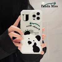 retro panda miss you art transparent phone case for iphone 11 cartoon case for iphone 13 12 11 pro max xs max xr x 7 8 plus case