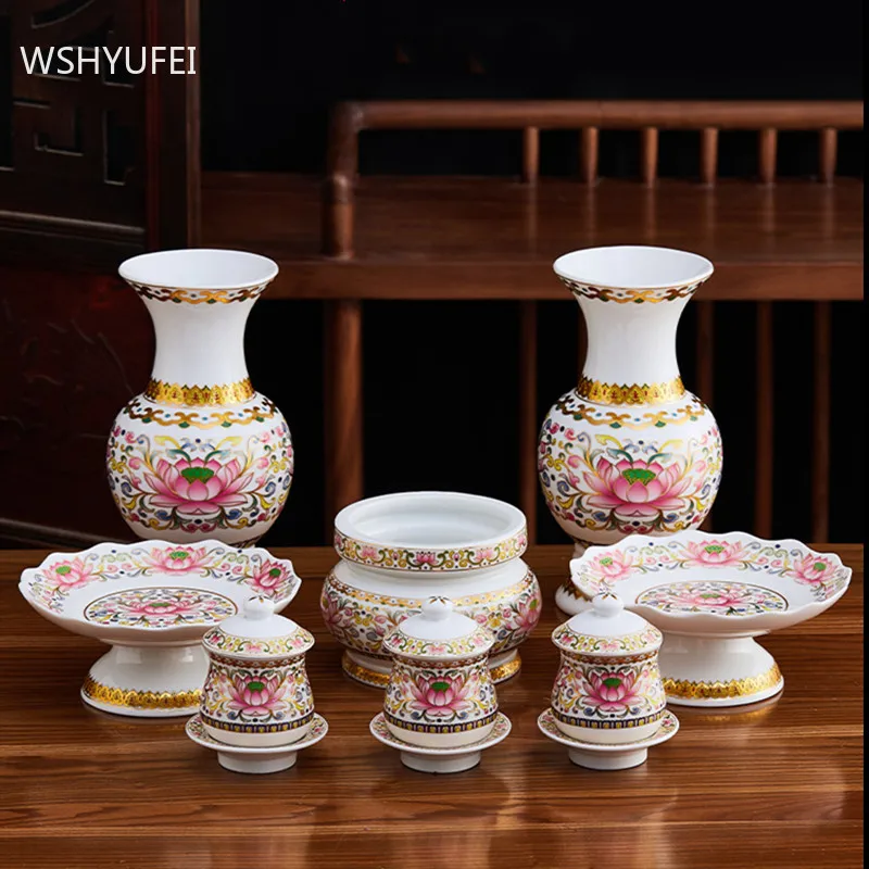 Taza de suministro de agua de cerámica budista, adornos tradicionales, sala de Buda, accesorios de mesa, creatividad para el hogar, florero de escritorio