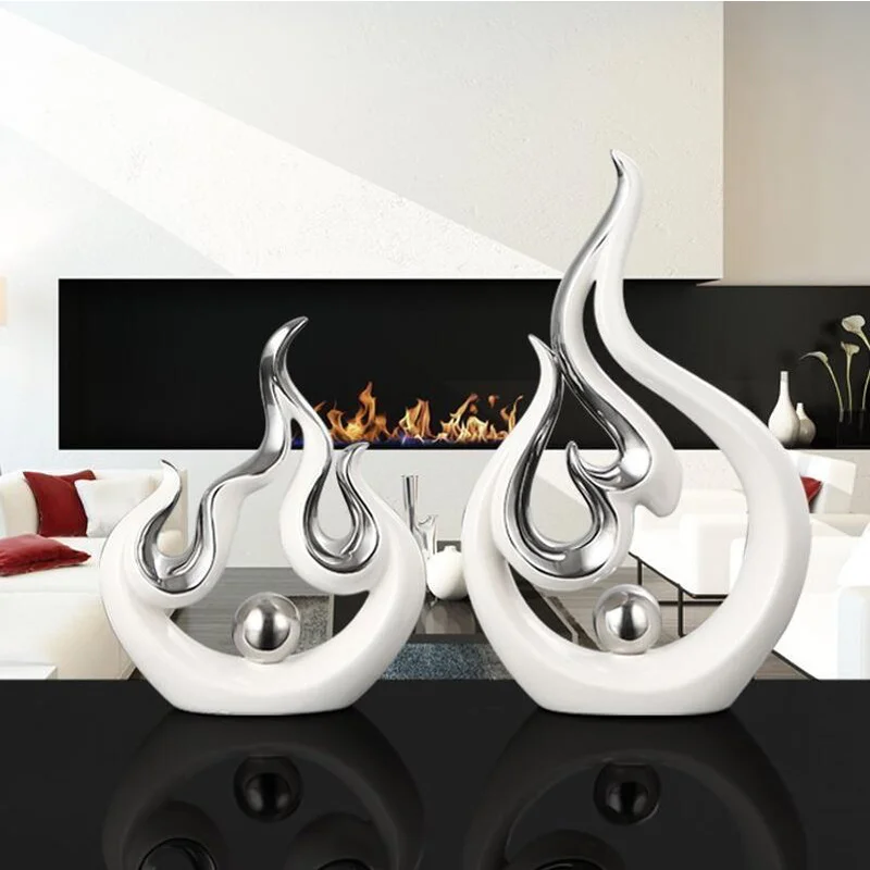 

Modern Creative White Fire Shape Ceramic Accessories Home Livingroom Desk Furnishing Decoration Coffee Table Figurines Crafts