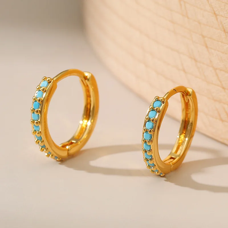 

Boho 18K Gold Plated Earrings Turquoise Stone Round Circle Hoop Earring for Women Girls Trendy Jewelry Summer Wedding Gift 2022