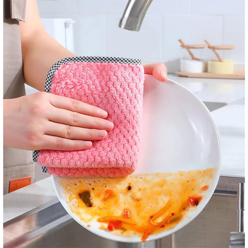 

1/2/4PCS Kitchen Towels Dishcloths Non-stick Oil Thickened Table Cleaning Cloth Absorbent Scouring Pad Kitchen Rags Gadgets