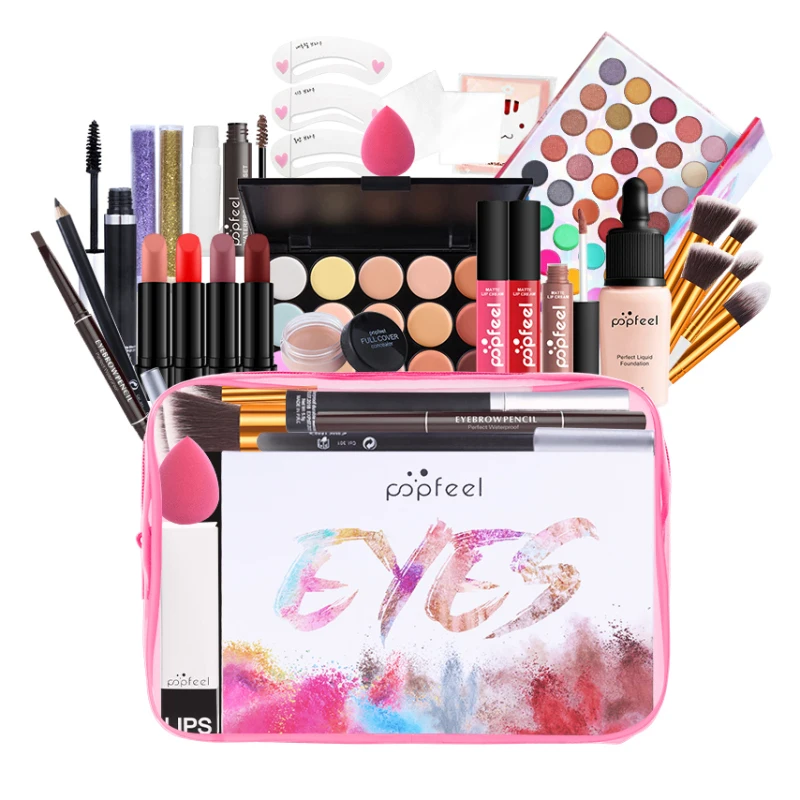 

POPFEELSet All In One Makeup Kit Professional Makeup Kit Eyeshadow Lipstick Concealer Eyebrow Women's Cosmetic Gift TSLM1