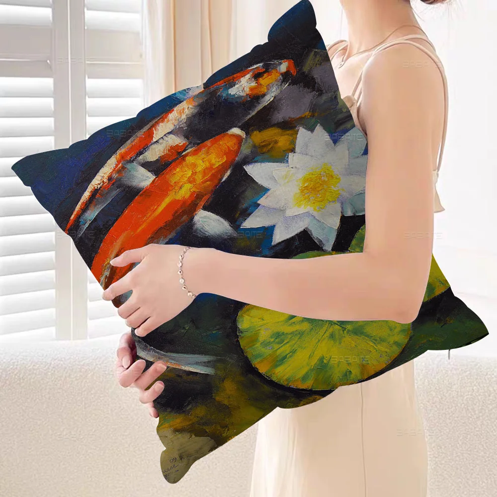 Koi Fish Pillow Cover Design Cushion Decor Holiday Decorati