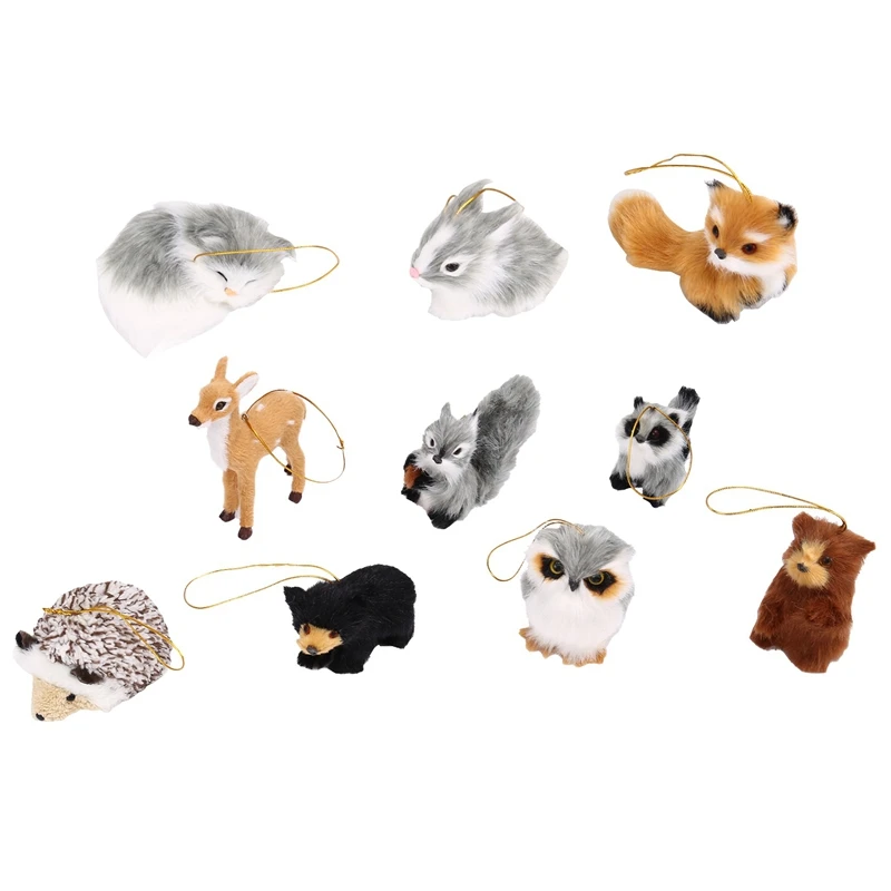 

10 Pieces Of Stuffed Animal Decoration Woodland Furry Animal Ornaments Hanging Fur Christmas Ornament Decoration