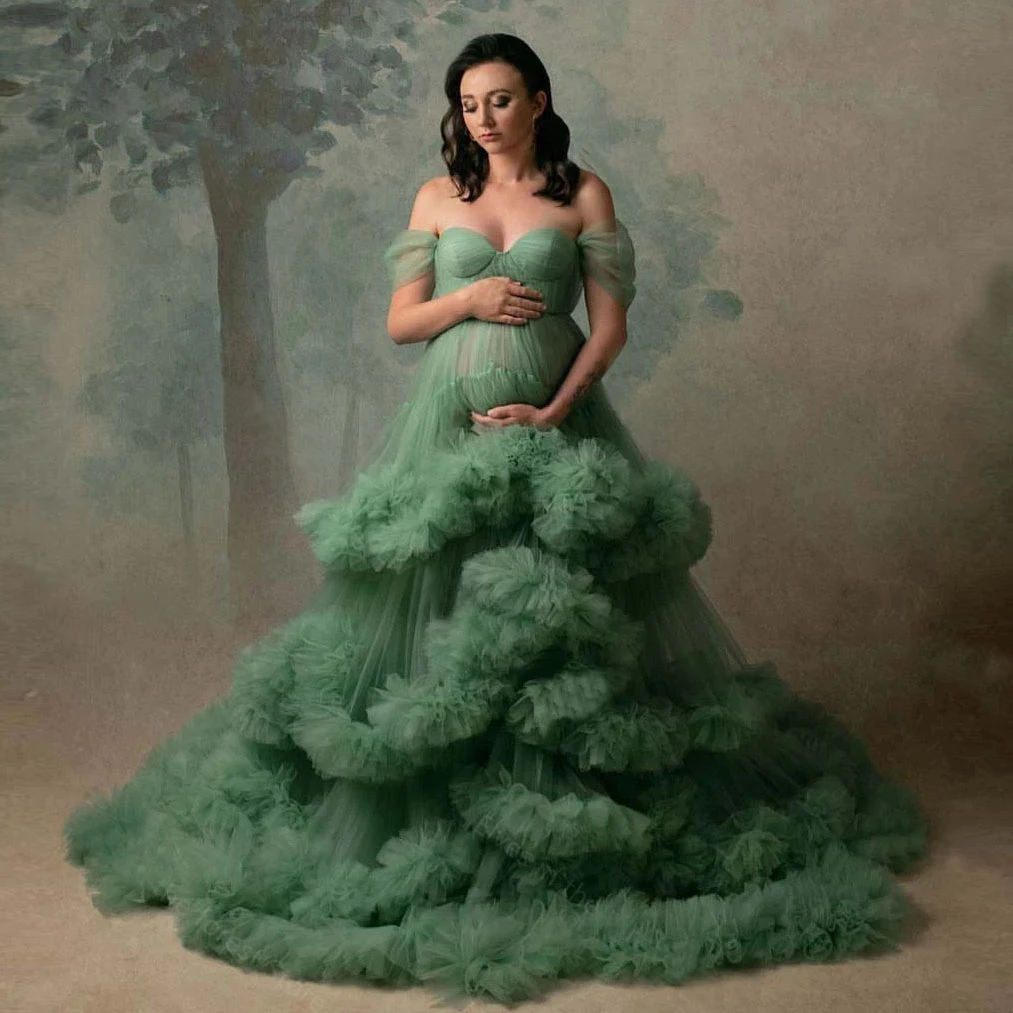 

Зеленое платье для беременных Платья для фотосъемки 2022 пушистое многослойное Тюлевое платье для беременных для фотосъемки на заказ
