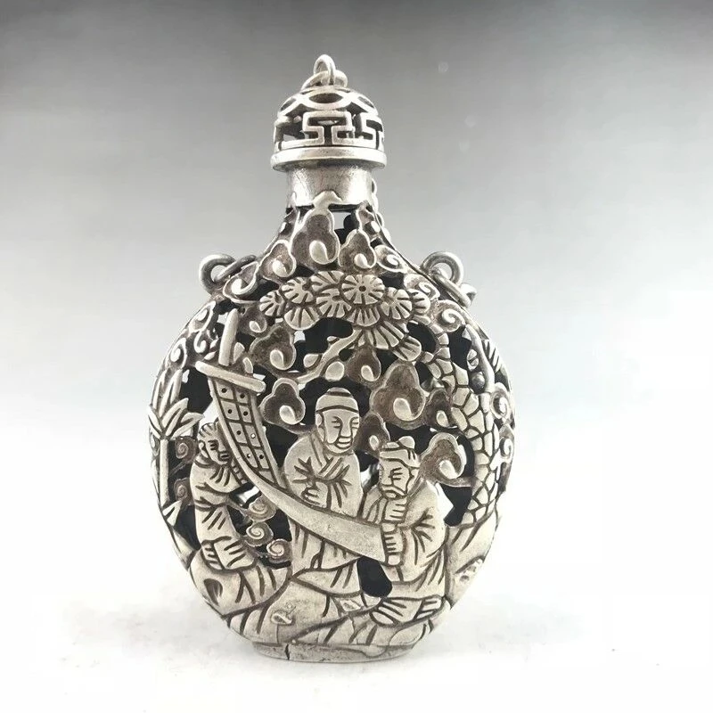 

CHINESE TIBETAN SILVER COPPER SNUFF BOTTLE HAND-CARVED CHILDREN'S PATTERN