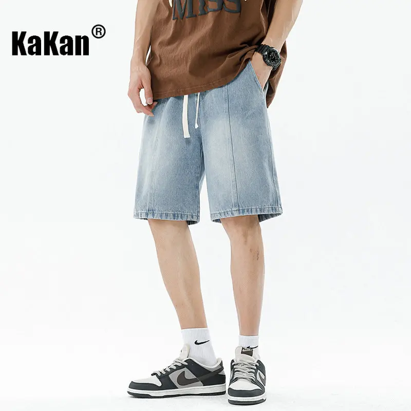 Kakan - Summer Gradient Patch Vintage Jeans Menswear, Relaxed Casual Capris Jeans Shorts K24-BK1508