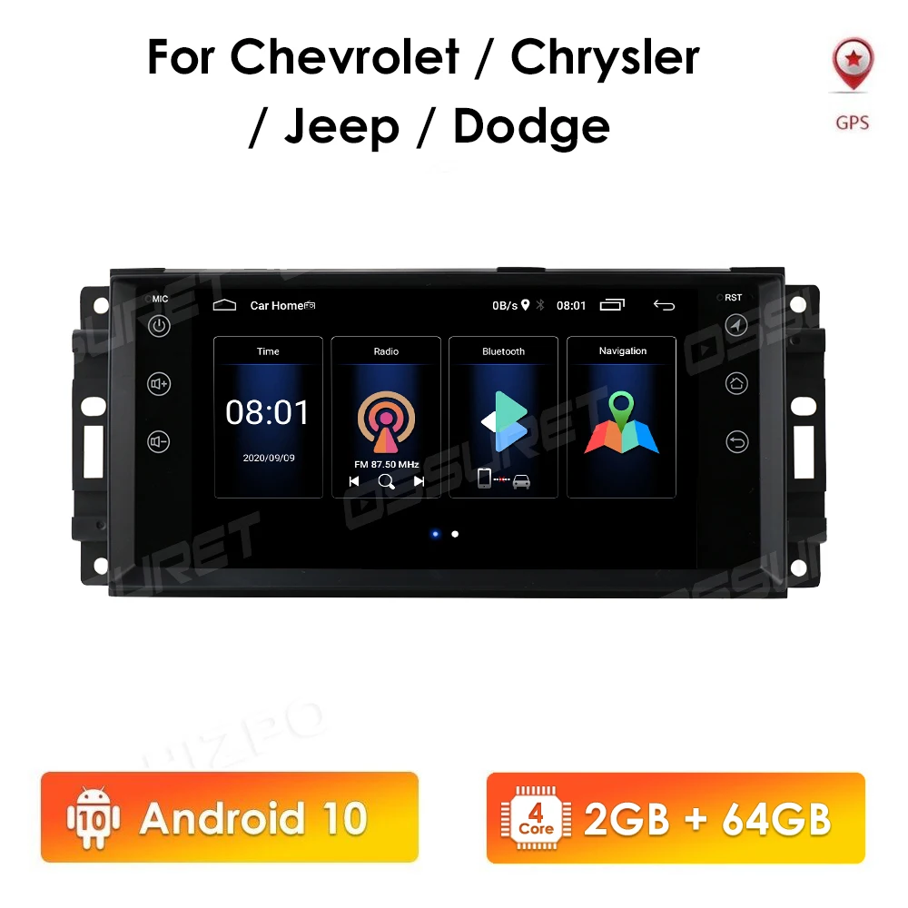 2 din Android 10 64 ГБ Автомобильный радиоплеер для Dodge Ram Challenger Jeep Wrangler JK 2005-2011 GPS