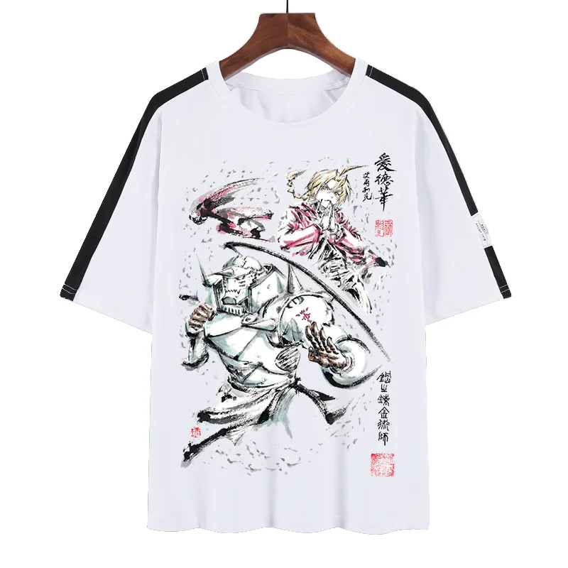

Anime Shirt Fullmetal Alchemist of Alphonse Elric T-Shirts Ink wash painting Short Sleeve T-Shirts