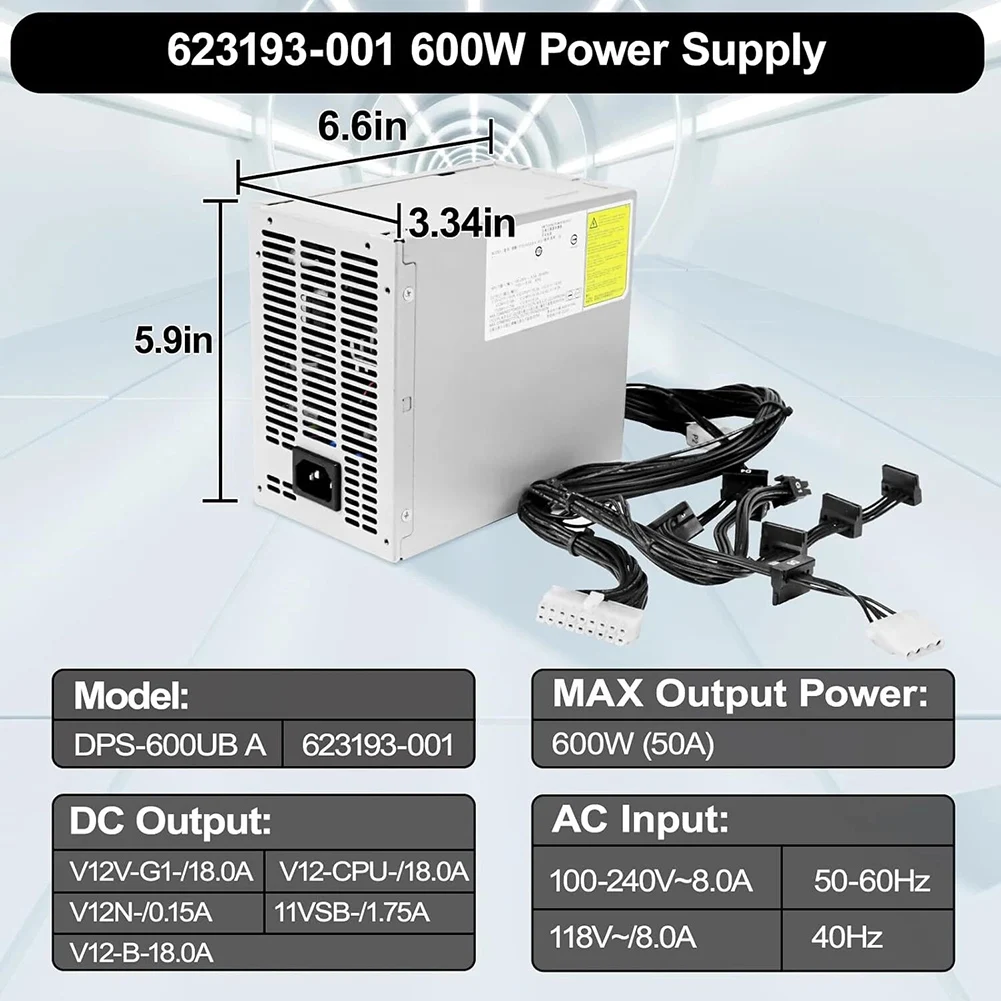 Фото Блок питания 600W Active PFC DPS 600UB A для HP Z420, совместимый с номерами деталей 632911-001, 623193-001, 632911-003 №3