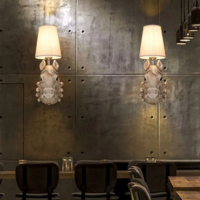 Винтажный настенный светильник с головой лошади из смолы креативный в