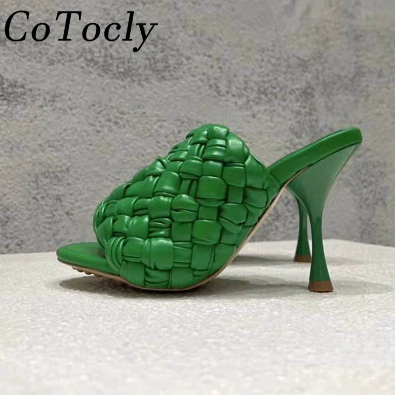 

Summer Brand Shoes High Heels Slippers Women Braided Party Shoes Sexy Mules Woven Pumps Sandals Women Stiletto Slides Woman