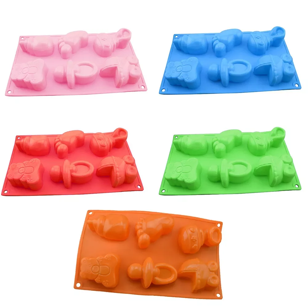 

New 1 Pcs Cute 6 Cavity Silicone Mold Footprint Bear Shape Not-stick Non-toxic Soap Mould Baking Tools Baby Shower Party Supplie