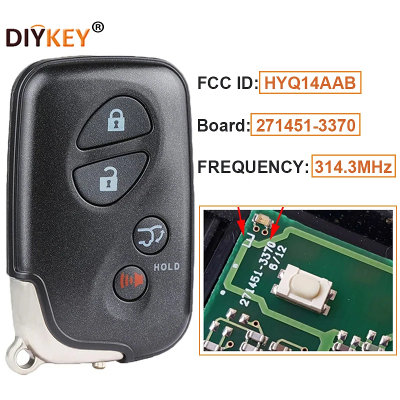 

DIYKEY FCC:HYQ14AAB Board:271451-3370 314.3MHz 4 Button Smart Remote Key Fob for Lexus LX570 2008 2009 2010 2011 2012 2013