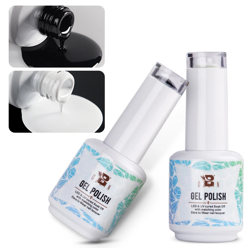 BOZLIN Super Black And White Gel Nail Polish 15ML Semi Permanent UV Manicure  One Layer Hybrid Varnish High Gloss Color Lacque