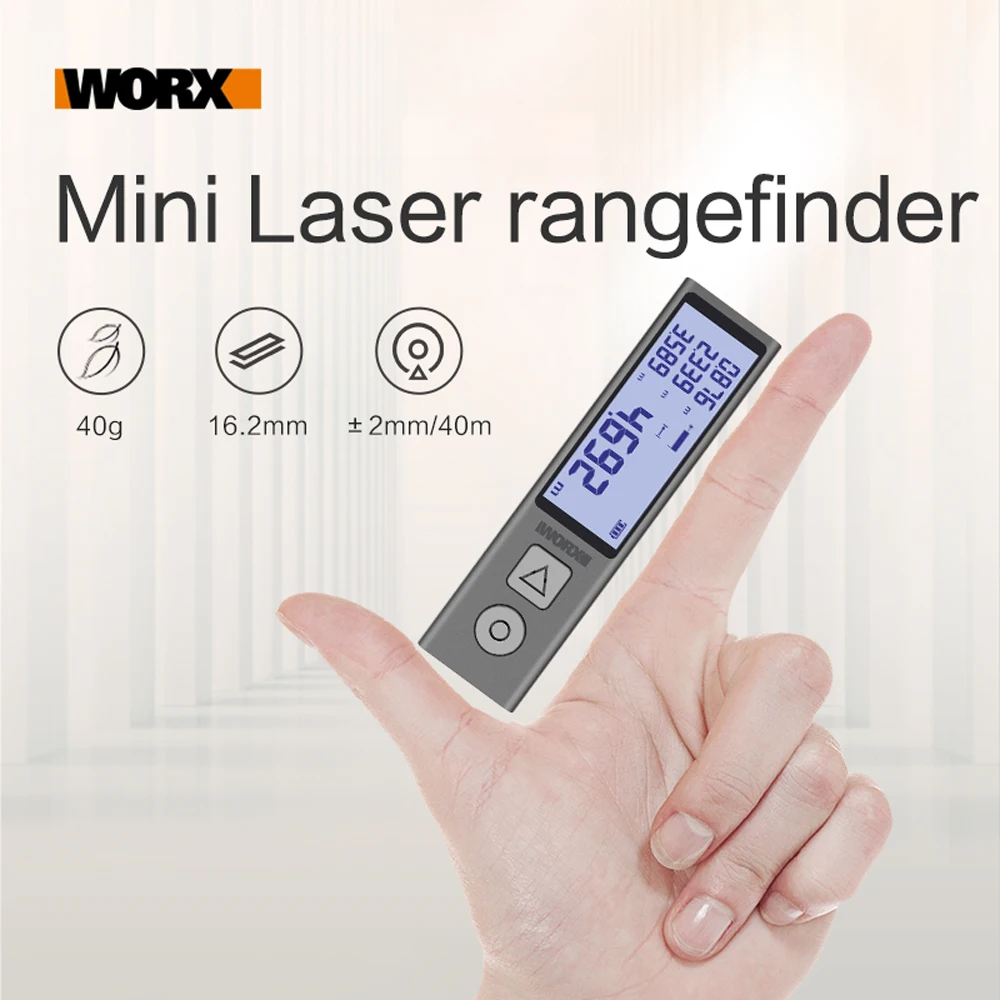 

Worx 40m Mini Laser Rangefinder WX013 USB Rechargeable LCD Digital Laser Distance Meter Handheld Pocket Distance Measuring Meter
