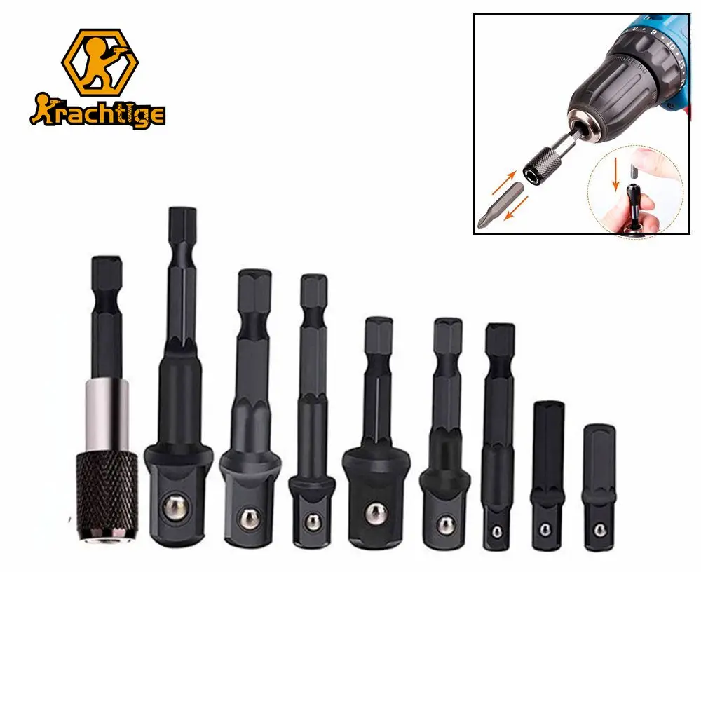 Krachtige 9Pcs Socket Adapter Extension Drill Bit Set 1/4