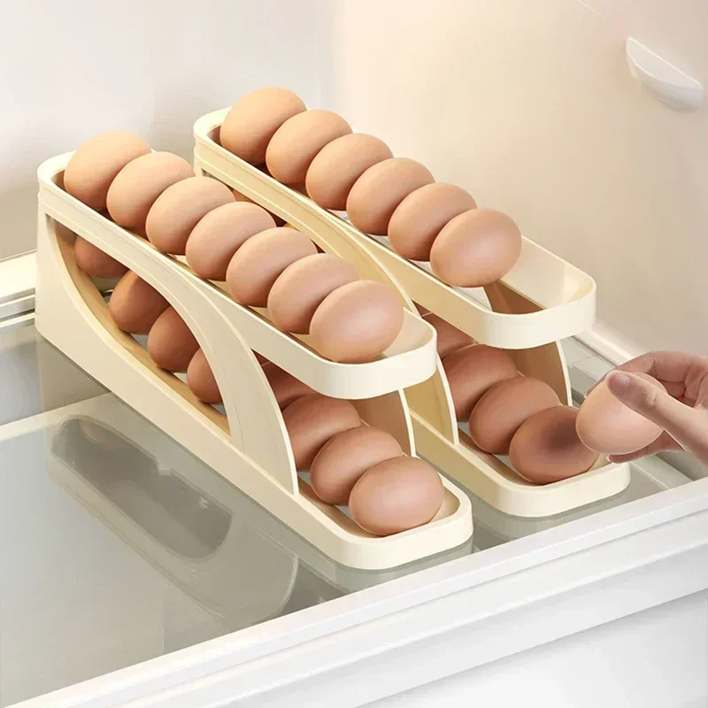 Automatic Scrolling Egg Rack Holder Storage Box Basket Container Organizer Rolldown Refrigerator Dispenser For Kitchen