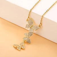 creative design overlapping butterfly rhinestone necklace golden titanium steel clavicle chain 2022 light luxury ladies pendant