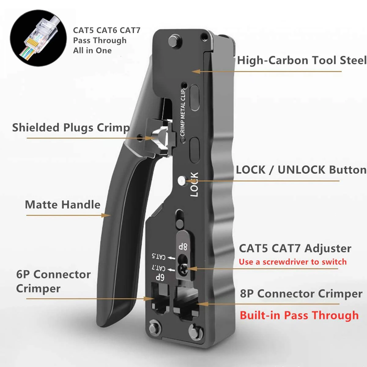 

Crimp For Cat6a Ethernet Cat5e Crimper Connectors Cutter Cat6 Tool Crimping Wire Cat7 Pass Zoerax Through Tool