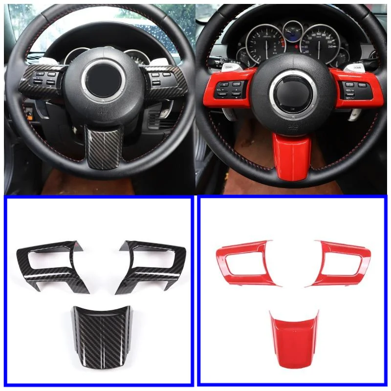 Modification Car Accessories For Mazda MX-5 Miata NC 2009-2015 ABS Carbon Fiber Steering Wheel Button Frame Trim Decorate Cover