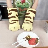 1pcs 3d cartoon cat paws oven mitts long cotton baking insulation gloves non slip cute microwave heat resistant kitchen gloves