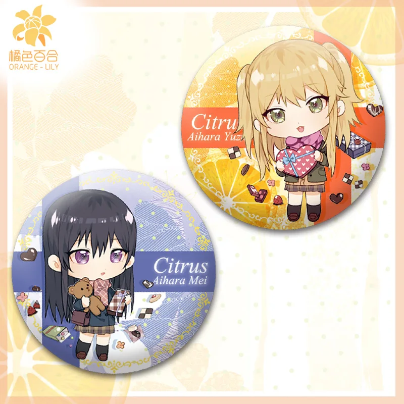 

2pcs/1lot Citrus Aihara Mei Aihara Yuzu Gift Ver. Bedge 58mm Figure Badges Round Brooch Pin Gifts Kids Toy 1590