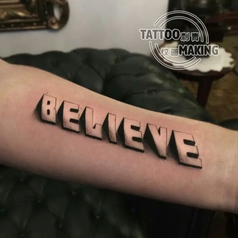 

Believe English Arm Dark Tattoo Sticker Waterproof Fake Tattoos Festival Accessories Cute Tatto Tatoo Art Hotwife Body Wholesale
