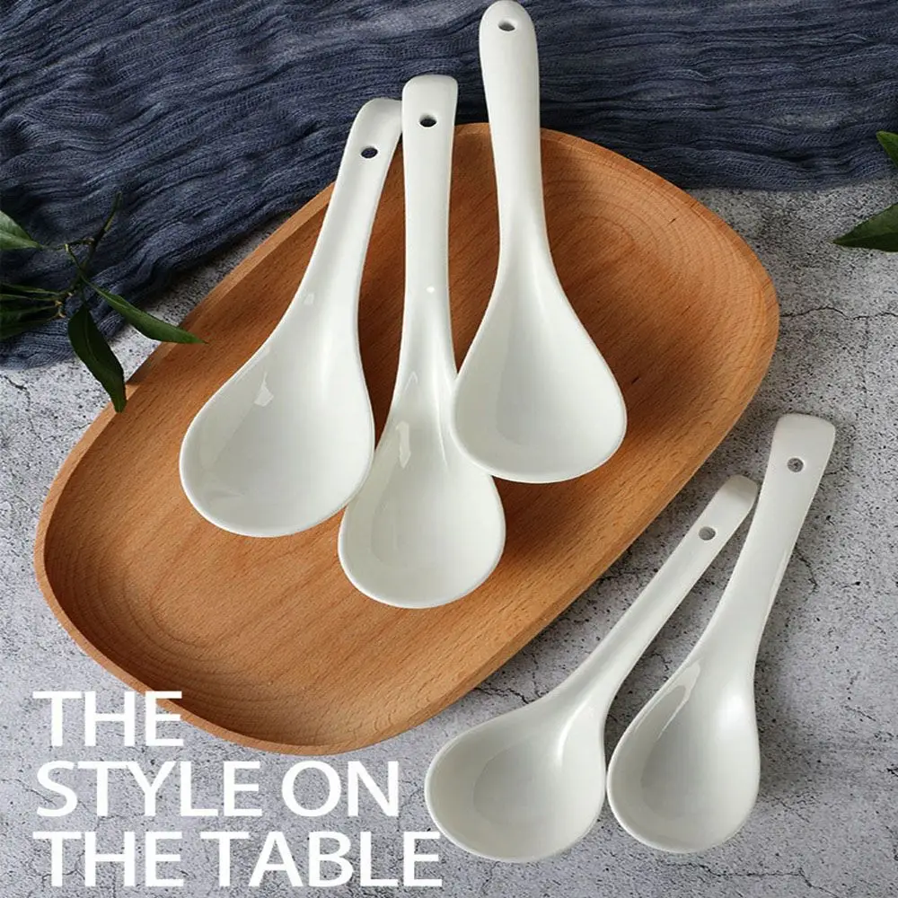 

Porcelain Spoons Mini Kitchen Ceramic Tea Coffee Sugar Dessert Spoon Ice Cream Ceramic Flatware Long Handle Spoon