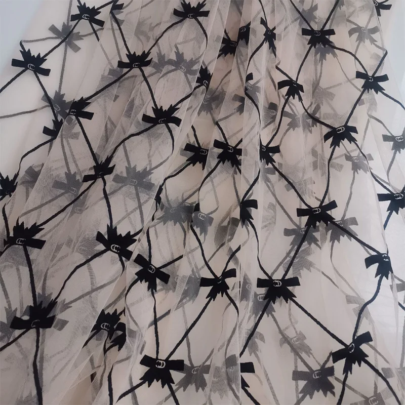 Женская кружевная юбка из тюля с черным бантом, 91x150 см